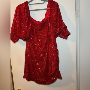 NWT BOOHOO sequin puff sleeve romper
